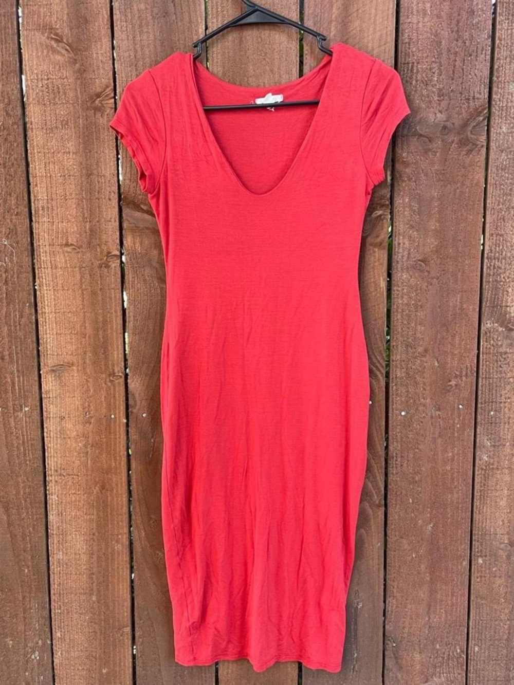 See You Monday Red Midi Bodycon Soft Dress, Cap Sleeves, Flattering Fit Sz M